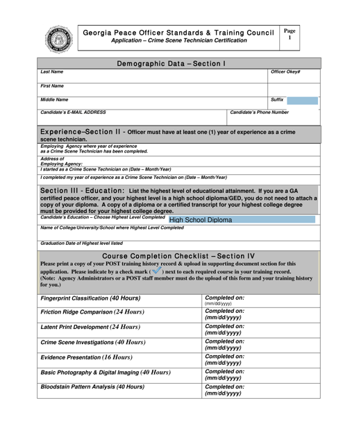 Application - Crime Scene Technician Certification - Georgia (United States) Download Pdf