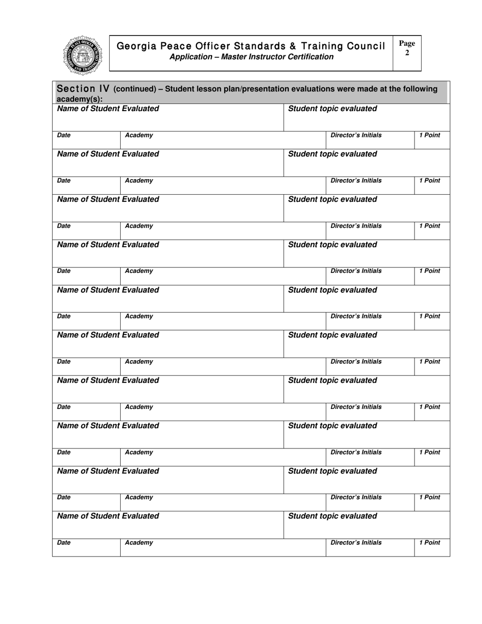 Application - Master Instructor Certification - Georgia (United States), Page 2