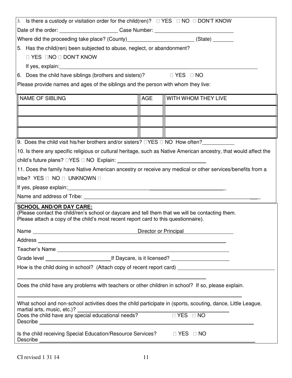 Confidential Guardianship Termination Questionnaire - County of Alameda, California, Page 11