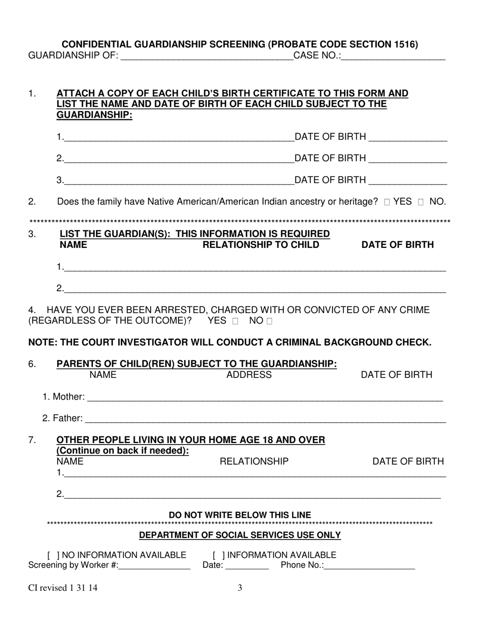 Confidential Guardianship Termination Questionnaire - County of Alameda, California, Page 3