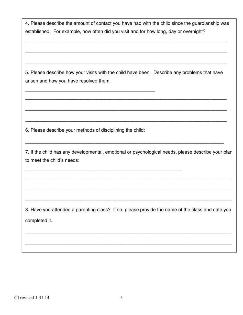 Confidential Guardianship Termination Questionnaire - County of Alameda, California, Page 5