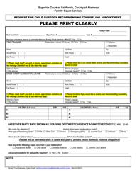 Document preview: Request for Child Custody Recommending Counseling Appointment - County of Alameda, California