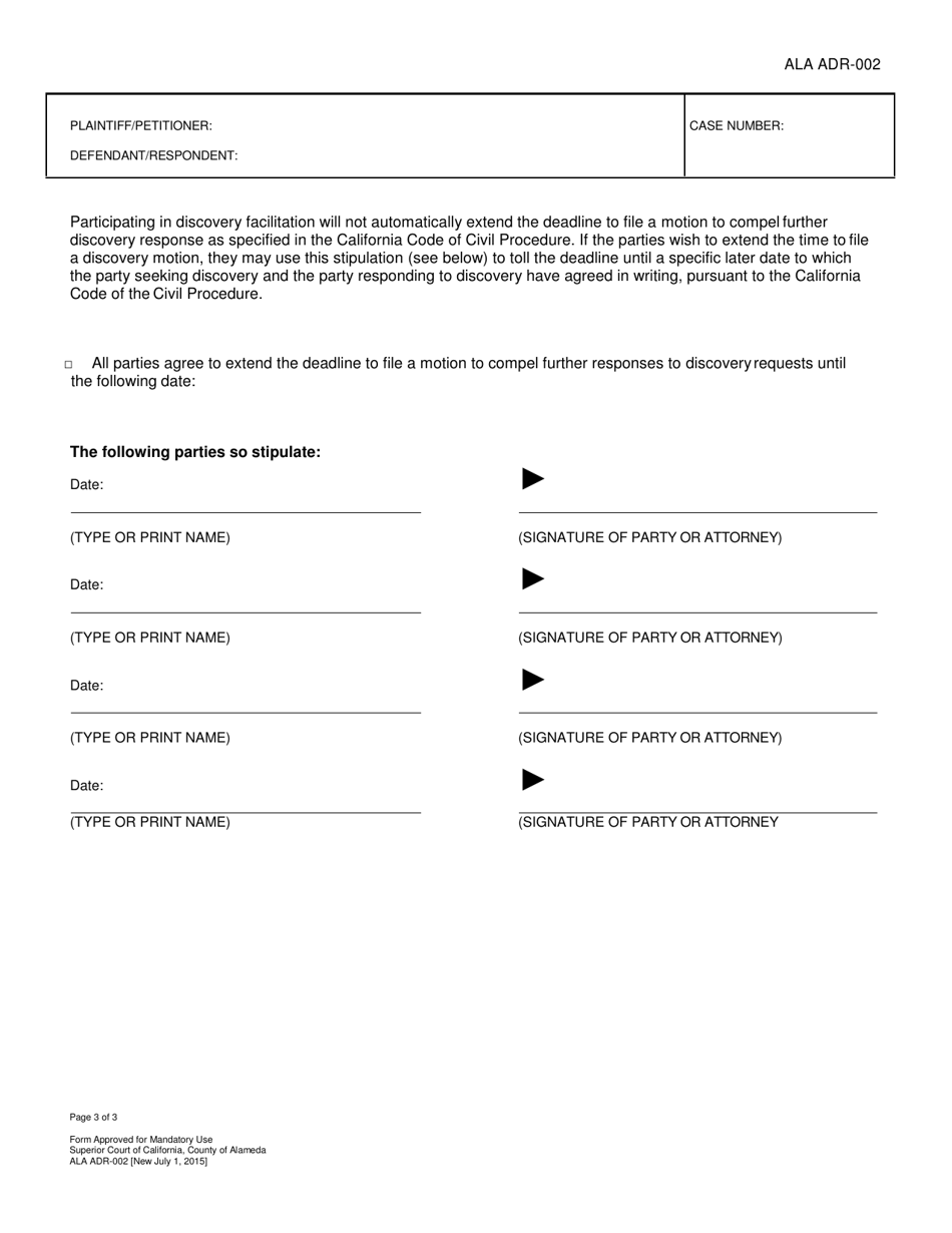 Form ALA ADR-002 Stipulation to Participate in Discovery Facilitation - County of Alameda, California, Page 3