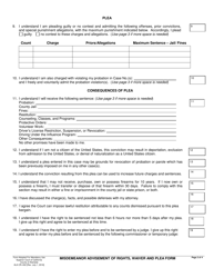 Form ALA CR-002 Misdemeanor Advisement of Rights, Waiver and Plea Form - County of Alameda, California, Page 2