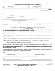 Form ALA CRM-051 Application for Reduction to Misdemeanor - Response and Order - County of Alameda, California