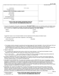 Form ALA FL-002 Stipulation and Order Appointing Private Child Custody Recommending Mediator - County of Alameda, California