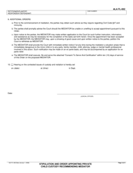 Form ALA FL-002 Stipulation and Order Appointing Private Child Custody Recommending Mediator - County of Alameda, California, Page 3