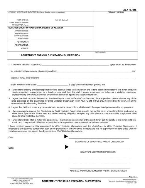 Form ALA FL-015 Agreement for Child Visitation Supervision - County of Alameda, California