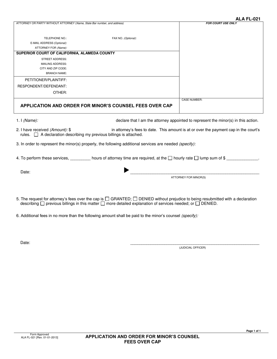Form ALA FL-021 Agreement for Child Visitation Supervision - County of Alameda, California, Page 1