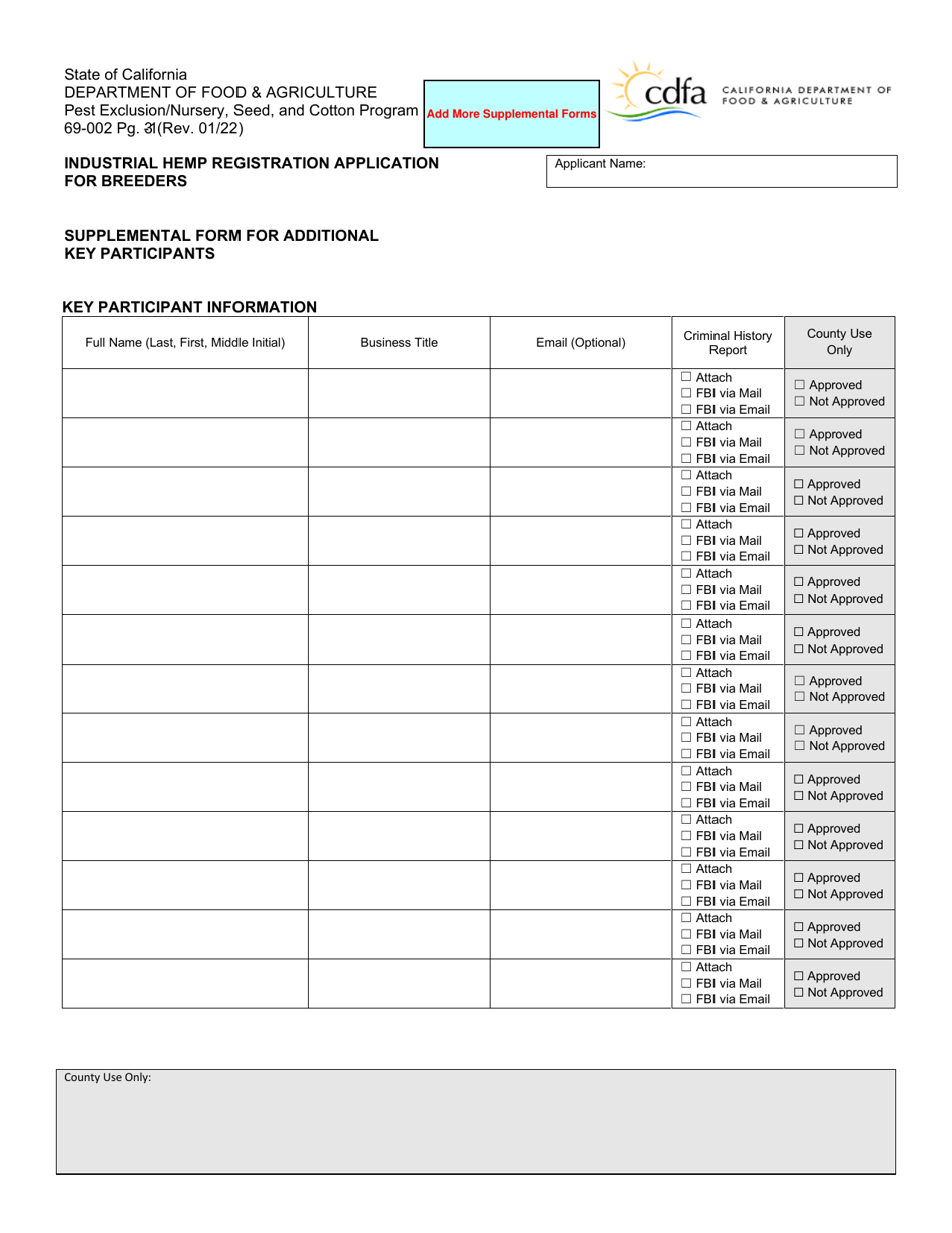Form 69-002 Industrial Hemp Registration Application for Breeders - California, Page 3