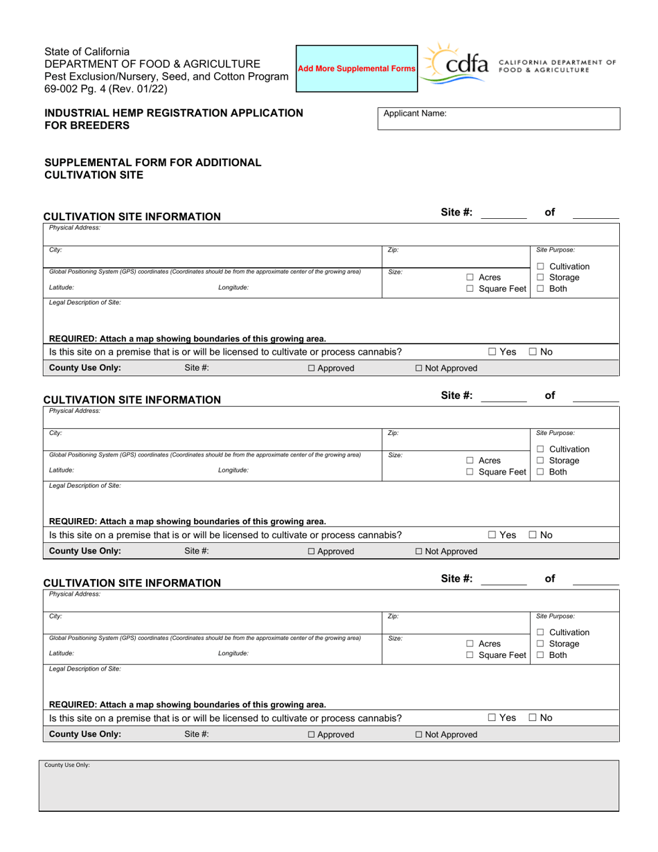 Form 69-002 Industrial Hemp Registration Application for Breeders - California, Page 4
