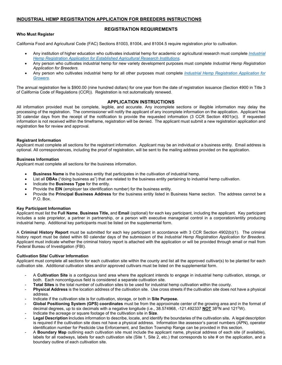 Form 69-002 Industrial Hemp Registration Application for Breeders - California, Page 5