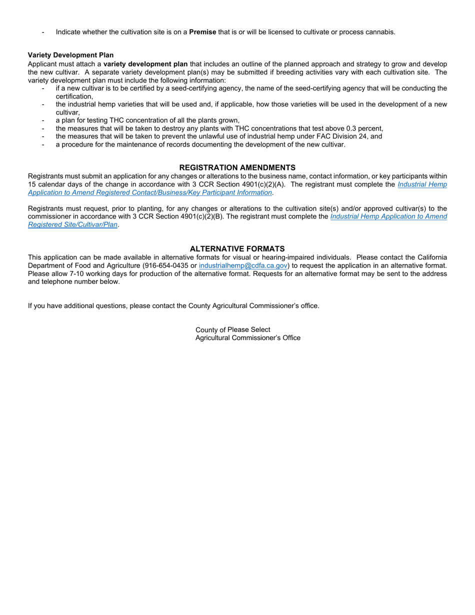 Form 69-002 Industrial Hemp Registration Application for Breeders - California, Page 6