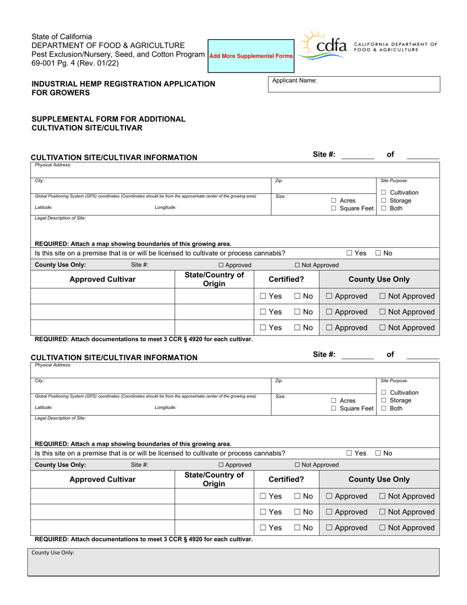 Form 69-001 Industrial Hemp Registration Application for Growers - California, Page 4