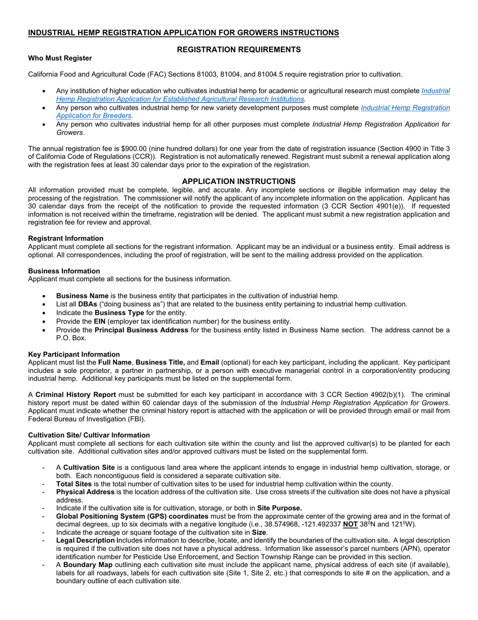 Form 69-001 Industrial Hemp Registration Application for Growers - California, Page 5