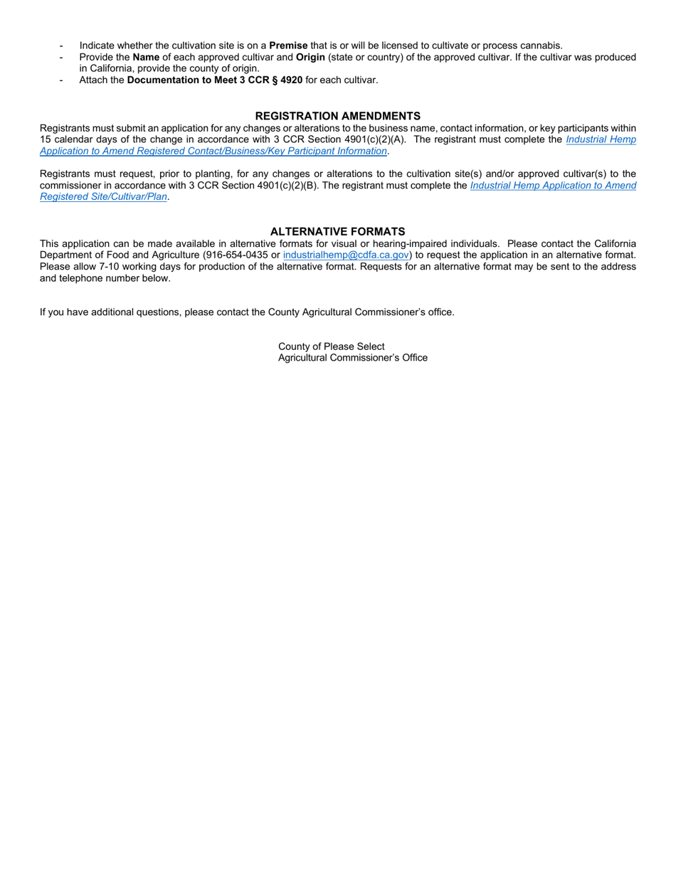Form 69-001 Industrial Hemp Registration Application for Growers - California, Page 6