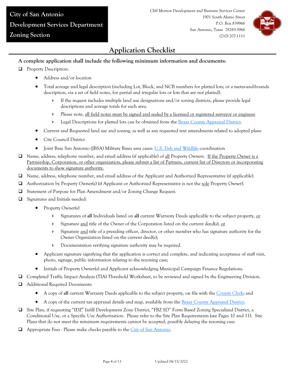 Application for Change of Zoning / Plan Amendment - City of San Antonio, Texas, Page 4