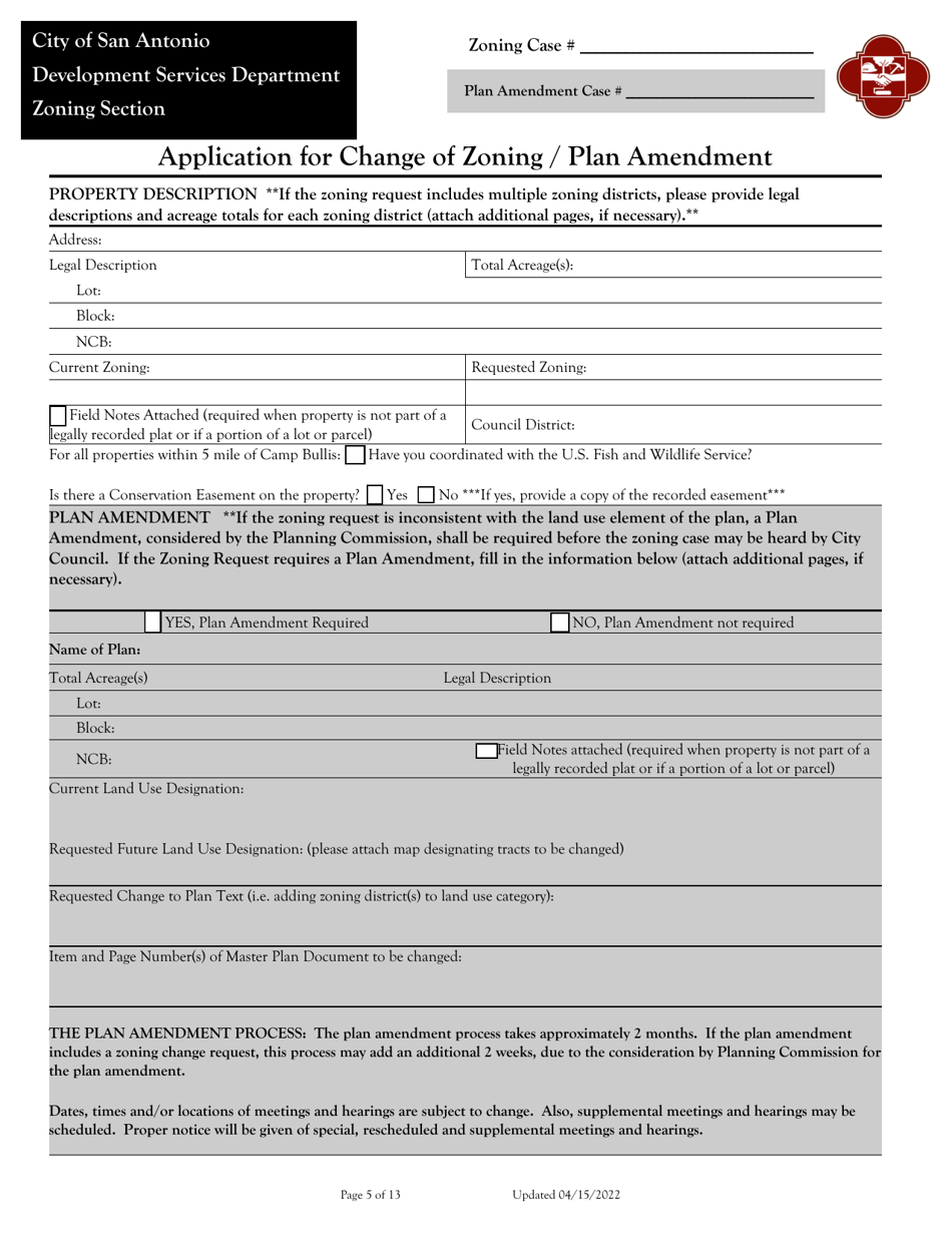 Application for Change of Zoning / Plan Amendment - City of San Antonio, Texas, Page 5