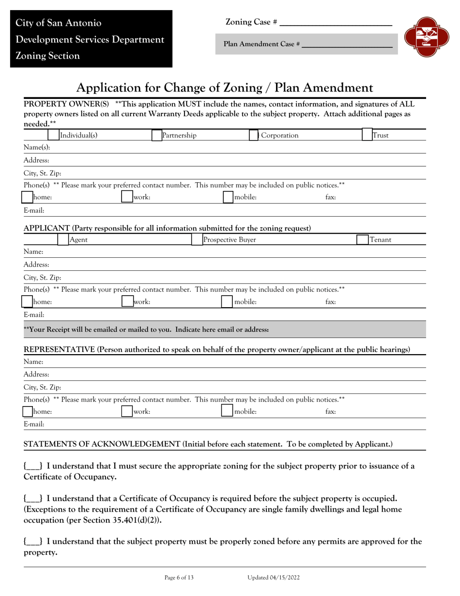 Application for Change of Zoning / Plan Amendment - City of San Antonio, Texas, Page 6