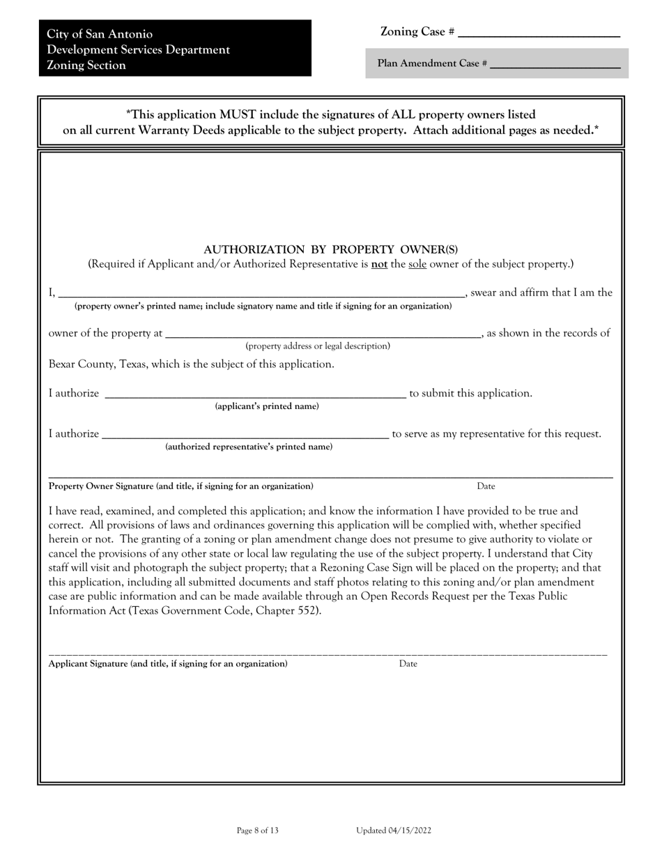 Application for Change of Zoning / Plan Amendment - City of San Antonio, Texas, Page 8