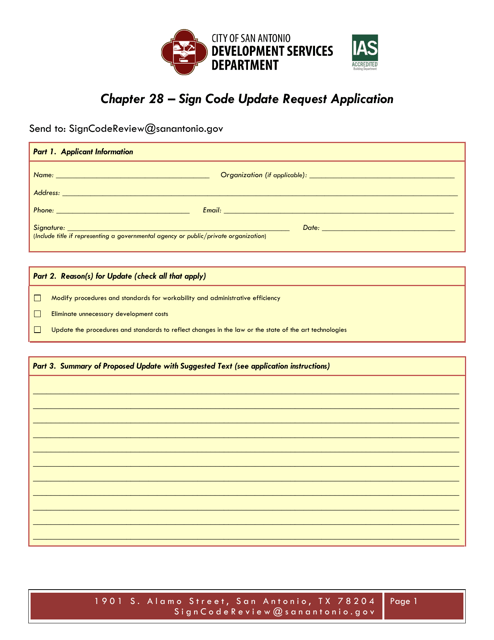 Chapter 28 - Sign Code Update Request Application - City of San Antonio, Texas