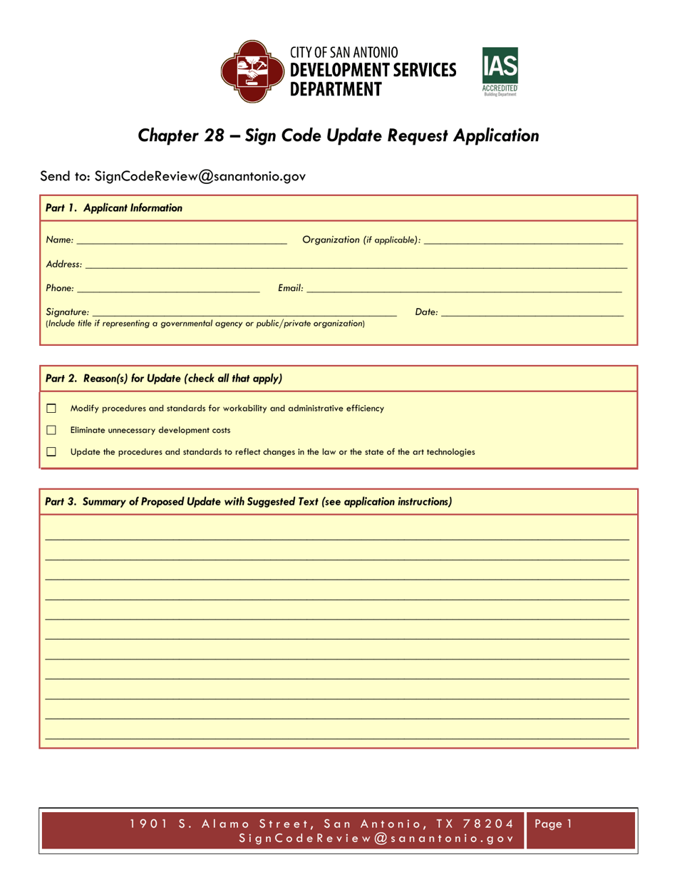 Chapter 28 - Sign Code Update Request Application - City of San Antonio, Texas, Page 1
