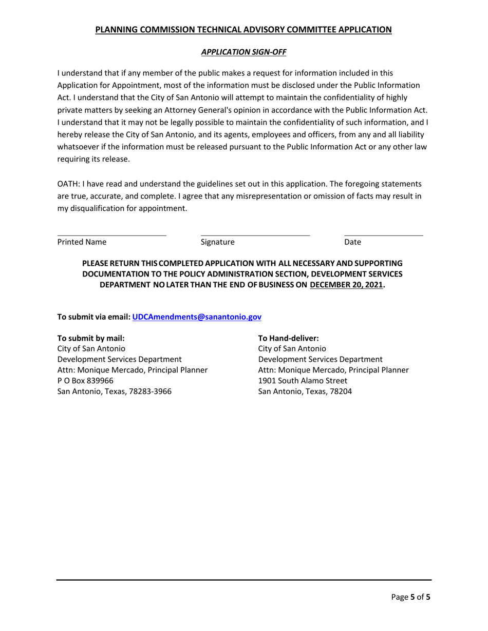 Planning Commission Technical Advisory Committee Application - City of San Antonio, Texas, Page 5