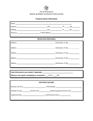 Document preview: Rental Business Tax Receipt Application - City of Greenacres, Florida