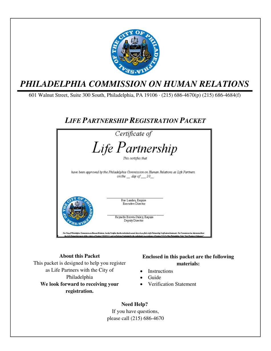 Life Partnership Registration Packet - City of Philadelphia, Pennsylvania, Page 1