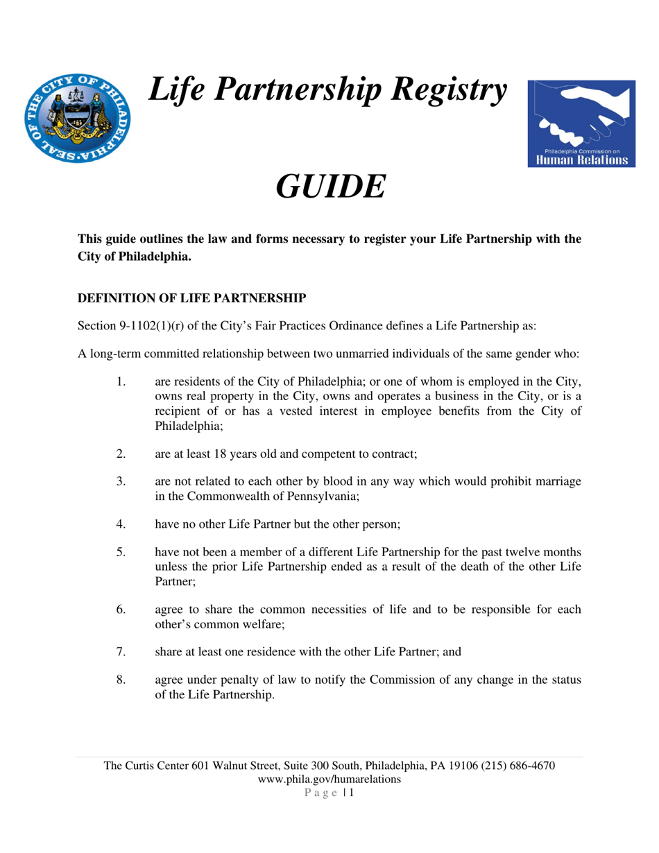Life Partnership Registration Packet - City of Philadelphia, Pennsylvania, Page 3