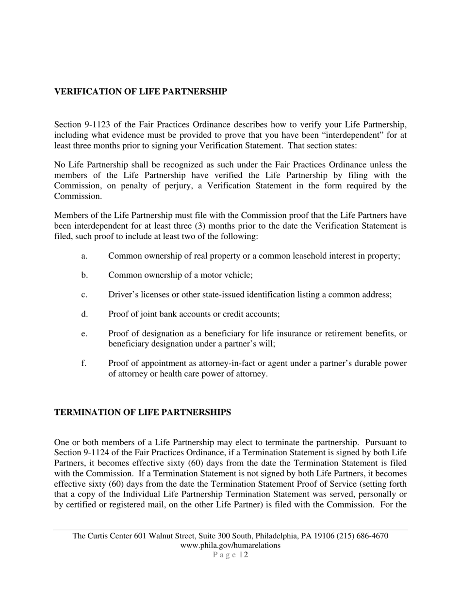 Life Partnership Registration Packet - City of Philadelphia, Pennsylvania, Page 4