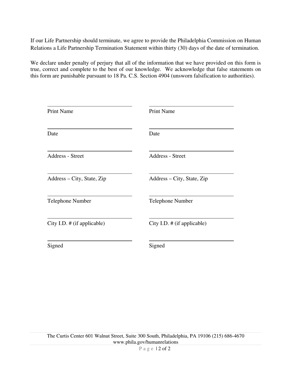 Life Partnership Registration Packet - City of Philadelphia, Pennsylvania, Page 7