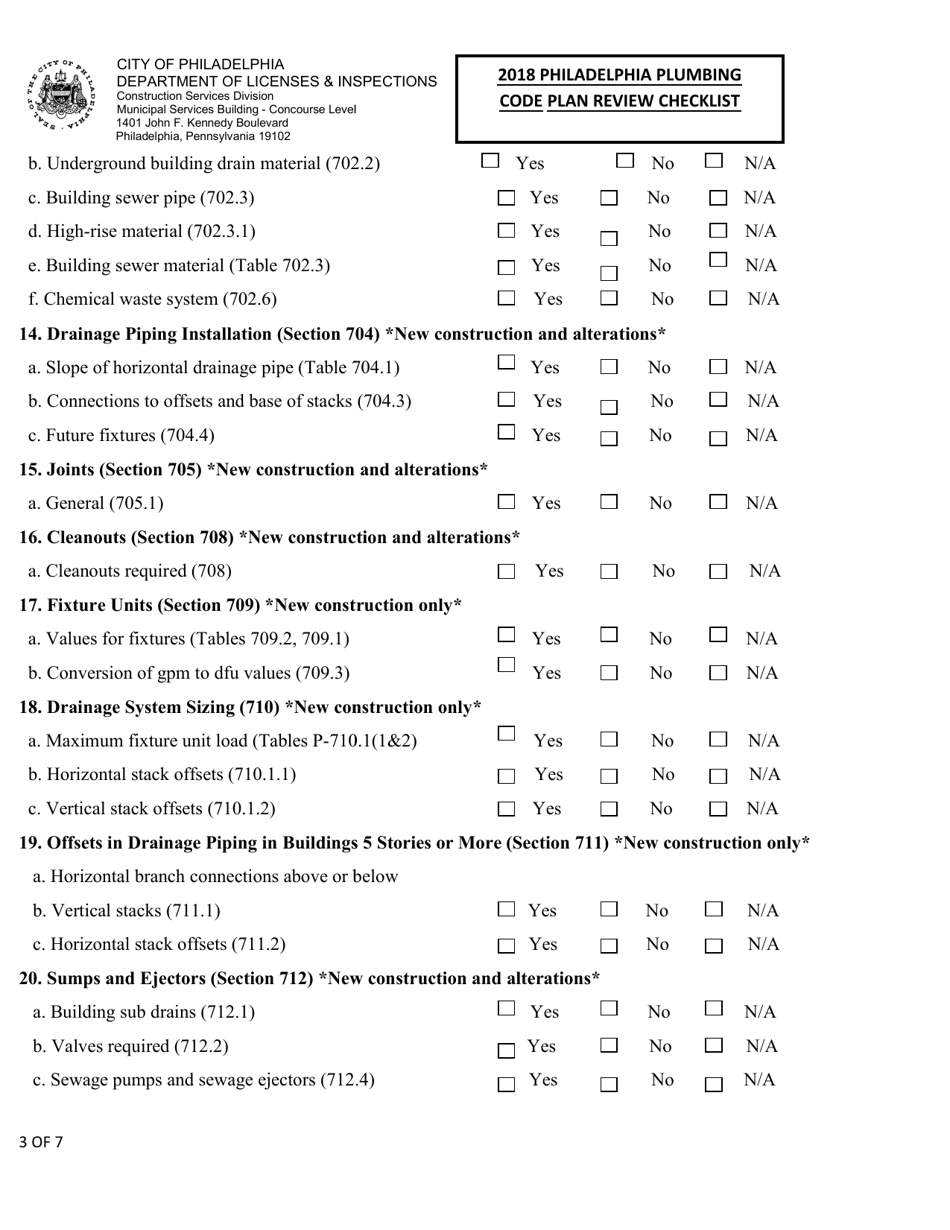 2018 Philadelphia Plumbing Code Plan Review Checklist - City of Philadelphia, Pennsylvania, Page 3