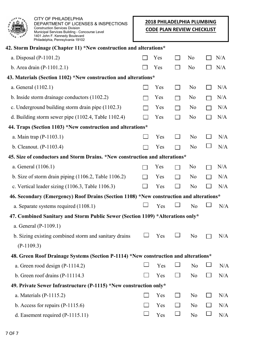 City of Philadelphia, Pennsylvania 2018 Philadelphia Plumbing Code Plan