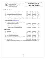 Demolition Permit Plan Review Checklist - City of Philadelphia, Pennsylvania, Page 2