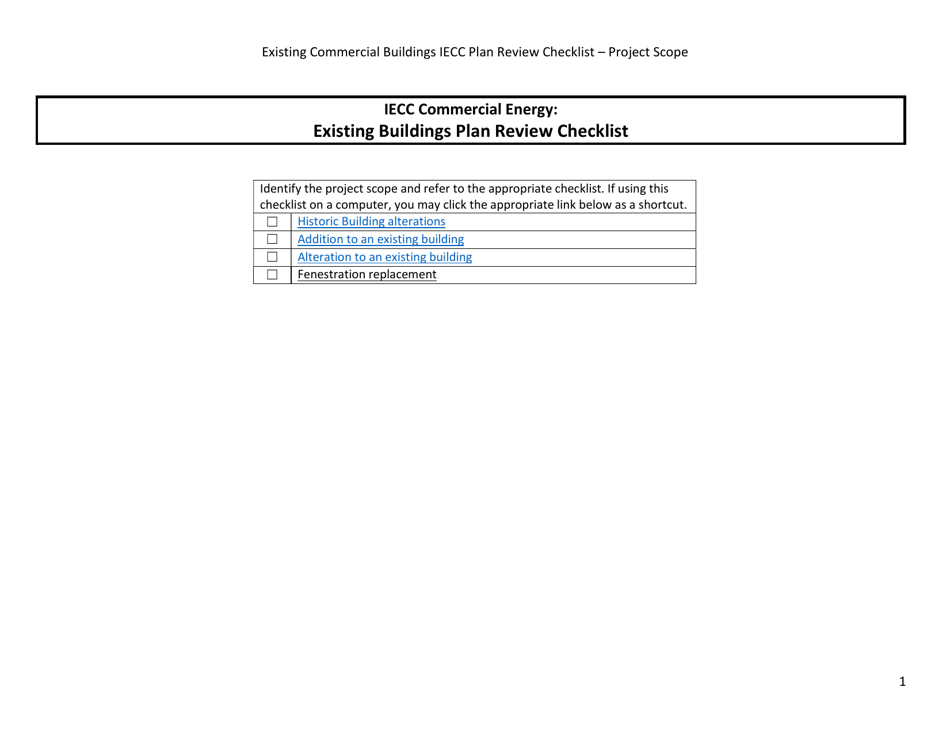 Existing Commercial Buildings Iecc Plan Review Checklist - City of Philadelphia, Pennsylvania, Page 1