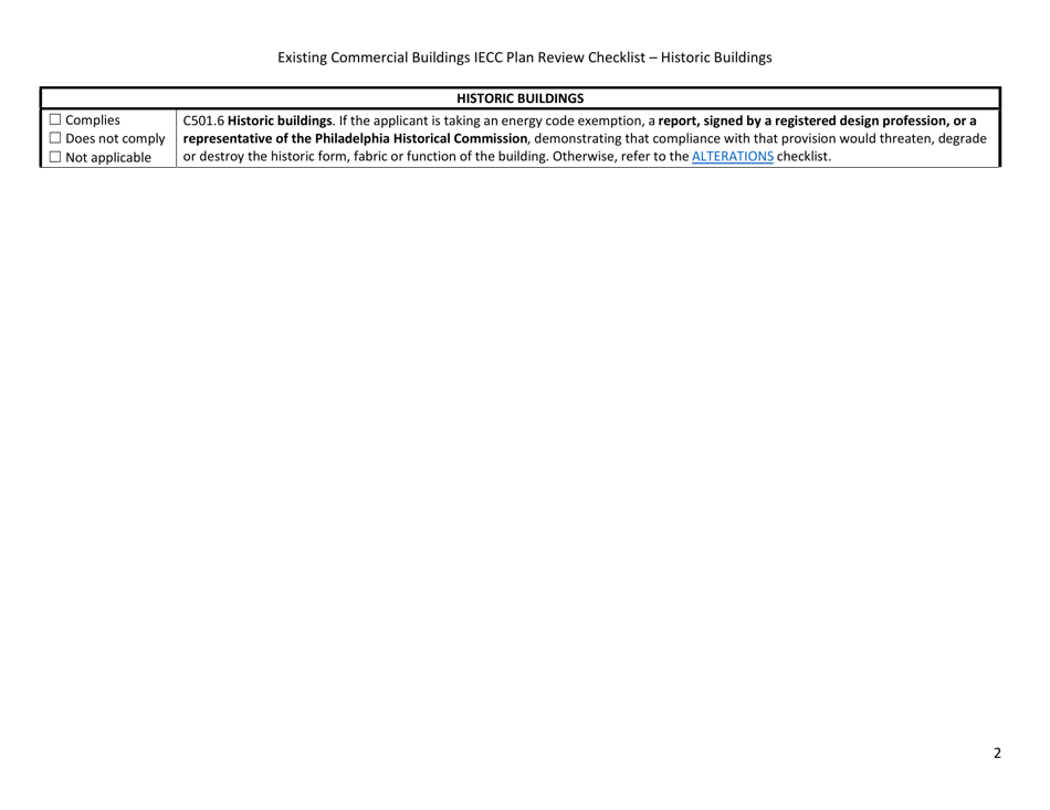 Existing Commercial Buildings Iecc Plan Review Checklist - City of Philadelphia, Pennsylvania, Page 2