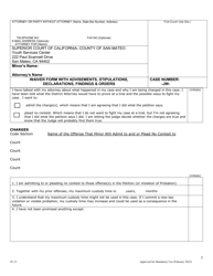 Document preview: Form JV-13 Waiver Form With Advisements, Stipulations, Declarations, Findings & Orders - County of San Mateo, California