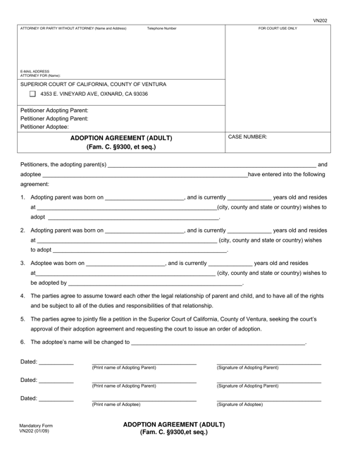 Form VN202 Adoption Agreement (Adult) - County of Ventura, California