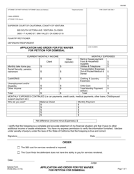 Document preview: Form VN188 Application and Order for Fee Waiver for Petition for Dismissal - County of Ventura, California