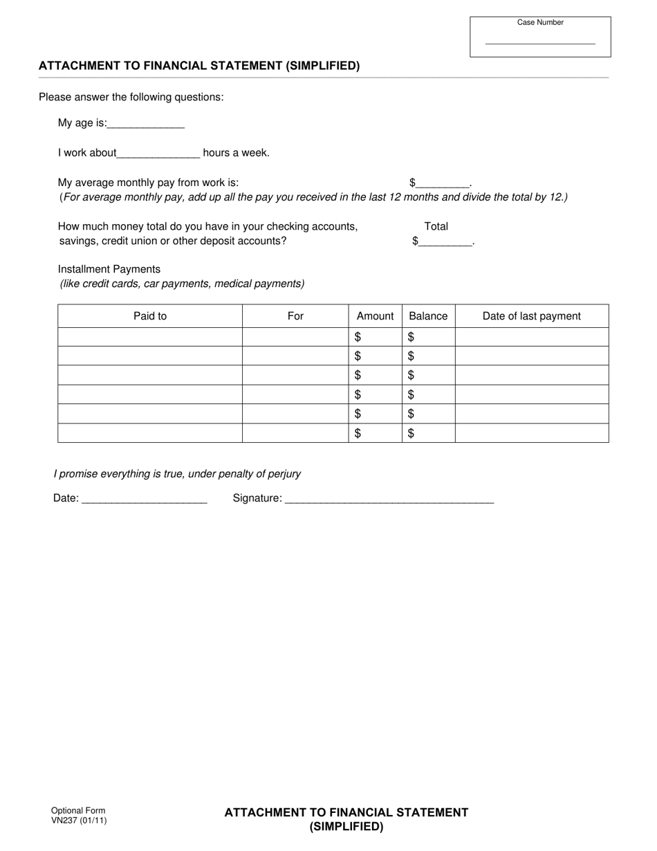 Form VN237 Attachment to Financial Statement (Simplified) - County of Ventura, California, Page 1