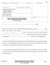 Form VN251 &quot;Citation to Appear at Hearing to Find Parent's Consent Not Necessary for Child's Adoption&quot; - County of Ventura, California