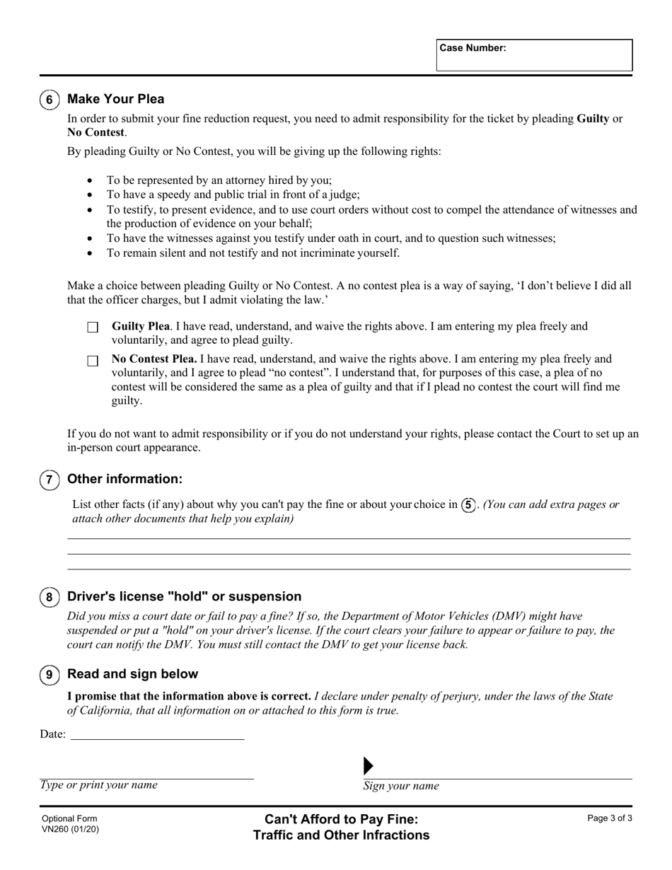 Form VN260 Cant Afford to Pay Fine: Traffic and Other Infractions - County of Ventura, California, Page 3