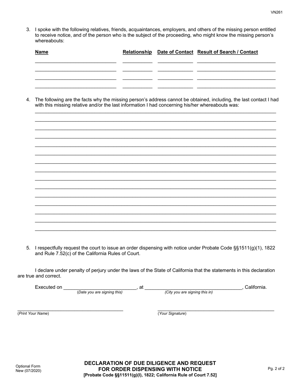 Form VN261 - Fill Out, Sign Online and Download Printable PDF, County ...