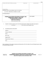 Form VN208 Findings and Orders Regarding Paternity and Terminating Parental Rights of Alleged Natural Father (Step-Parent Adoption) - County of Ventura, California