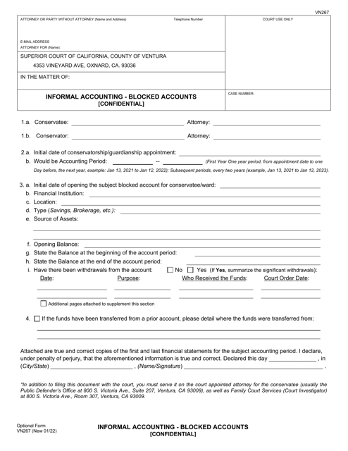 Form VN267 Informal Accounting - Blocked Accounts (Confidential) - County of Ventura, California