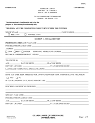 Form VN042 Guardianship Questionnaire - County of Ventura, California