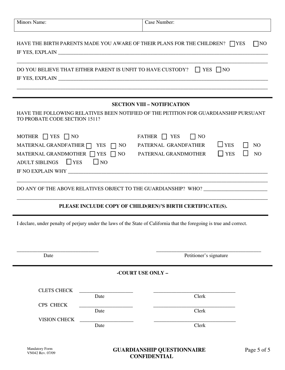 Form VN042 - Fill Out, Sign Online and Download Fillable PDF, County of ...