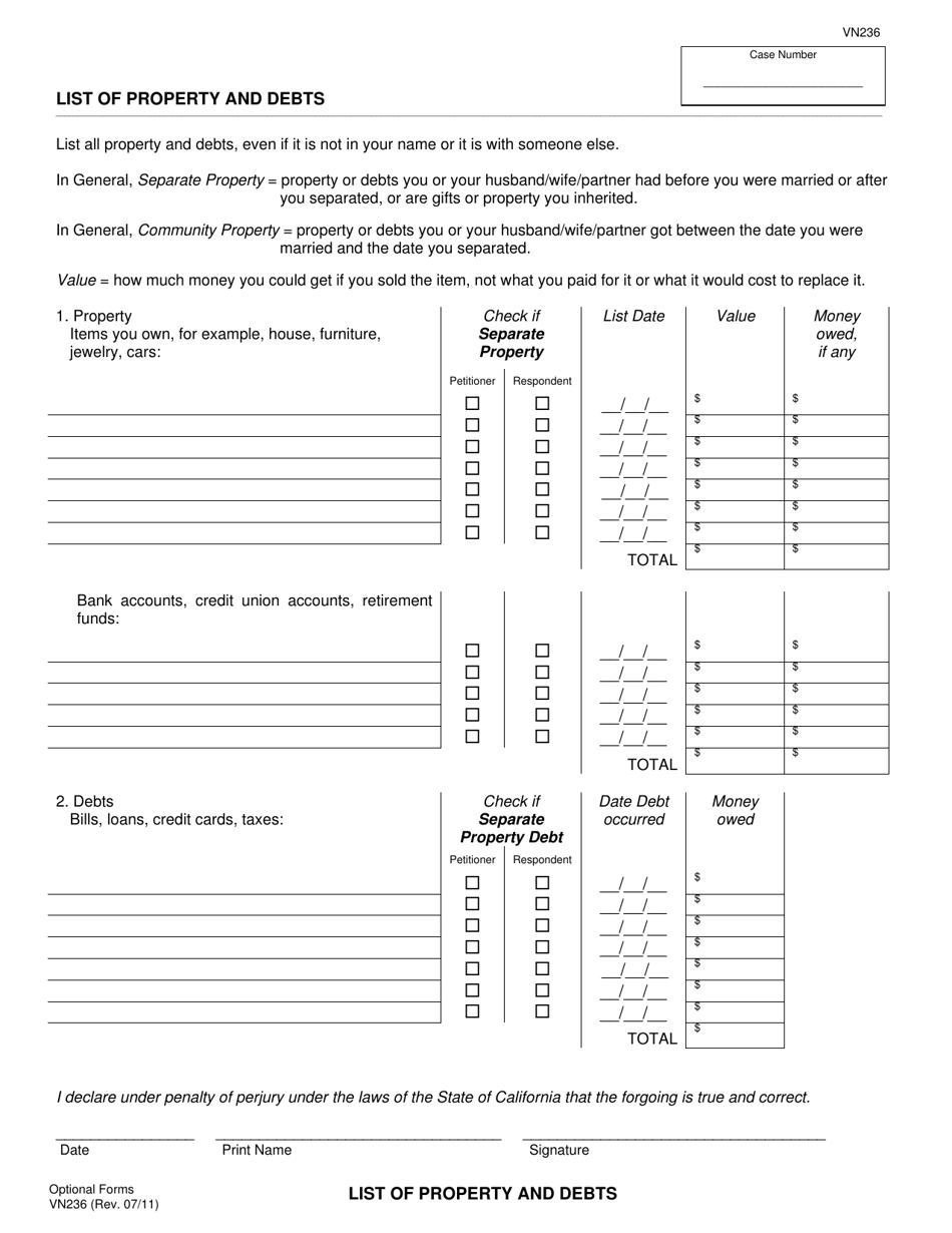 Form VN236 - Fill Out, Sign Online and Download Fillable PDF, County of Ventura, California