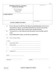 Document preview: Form VN231 Mailing Address of Parent - County of Ventura, California